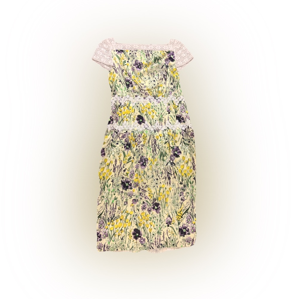 Paula Quadretti Yellow & White Floral Silk Midi Dress